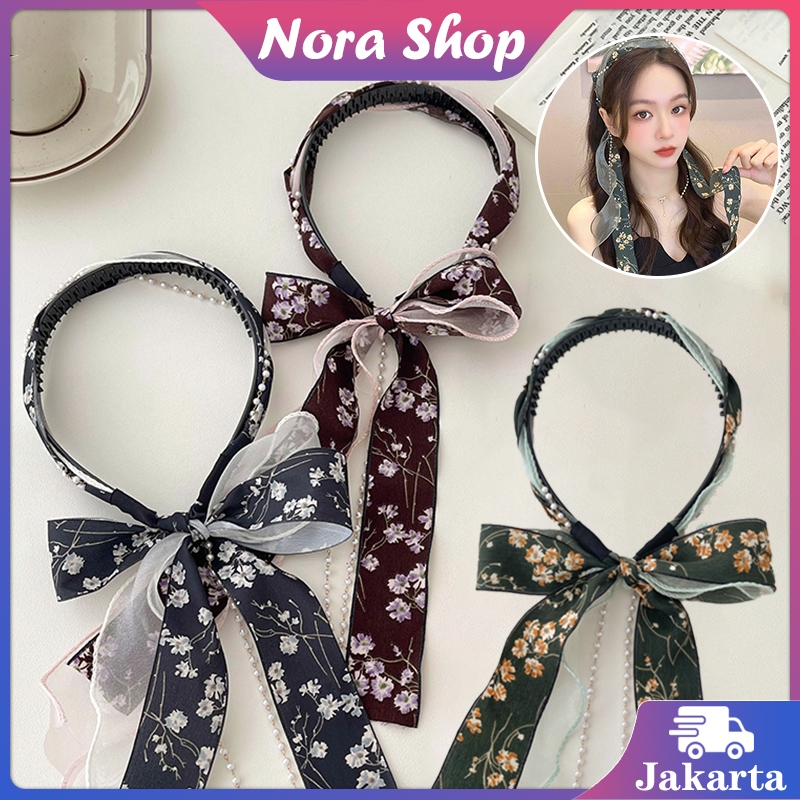 Bando Wanita Bando Rambut Korea Bando Tali Panjang Bando Pita Mutiara Pita Rambut Cantik