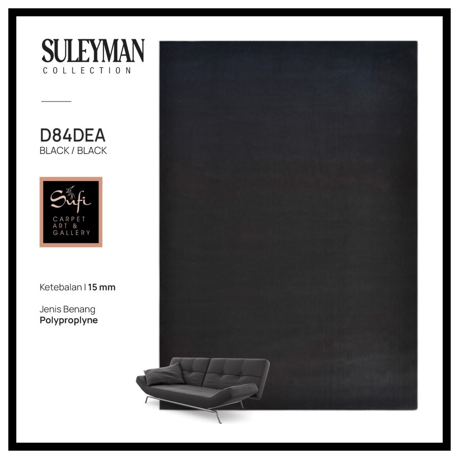 Karpet Lantai Jumbo Tebal Permadani Suleyman Turki Polos Hitam 250x350