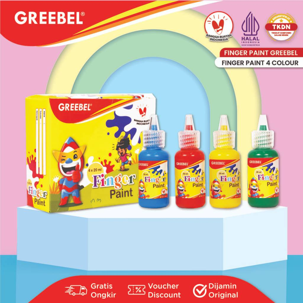 

GREEBEL Finger Paint 4 Warna / Cat Air / Edukasi Dan Kreativitas Anak / Washable