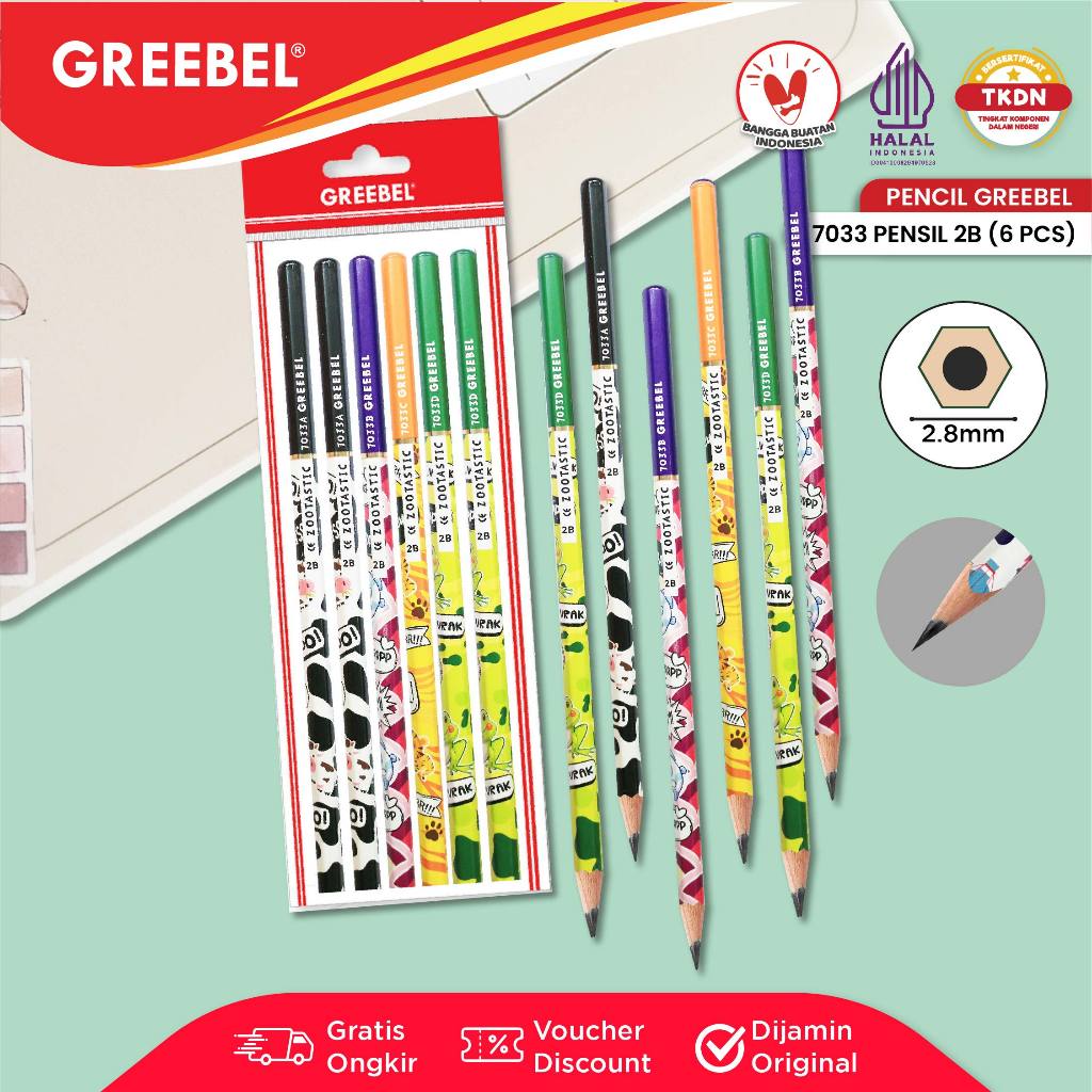 

GREEBEL Pensil Tulis 2B 7033 Zootastic (6PCS/SET) Pensil Kayu Ujian / Pencil Grafit Graphite / Pensil Gambar