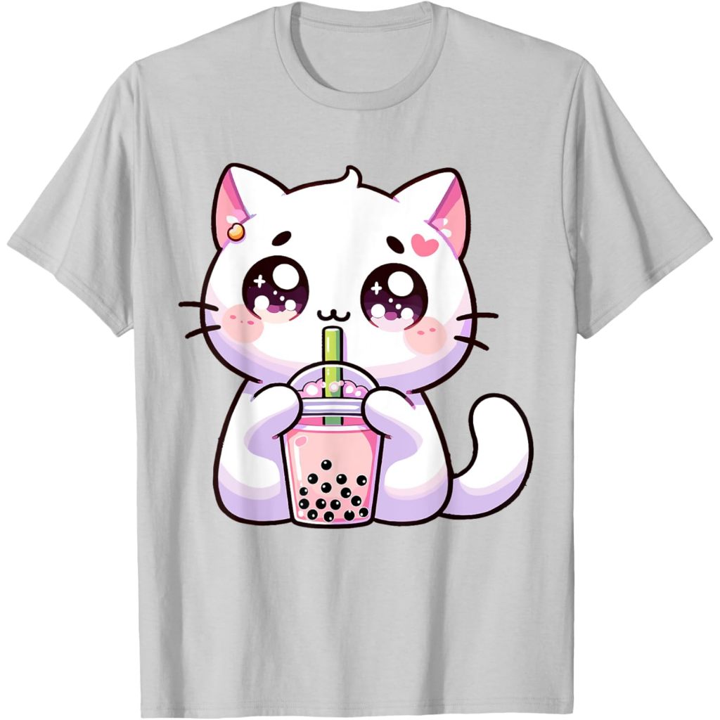 Kaos Anak Boba Cat Boba Tea Bubble Tea Kawaii Cat T-Shirt Pakaian Fashion Baju Atasan Anak Laki Pere