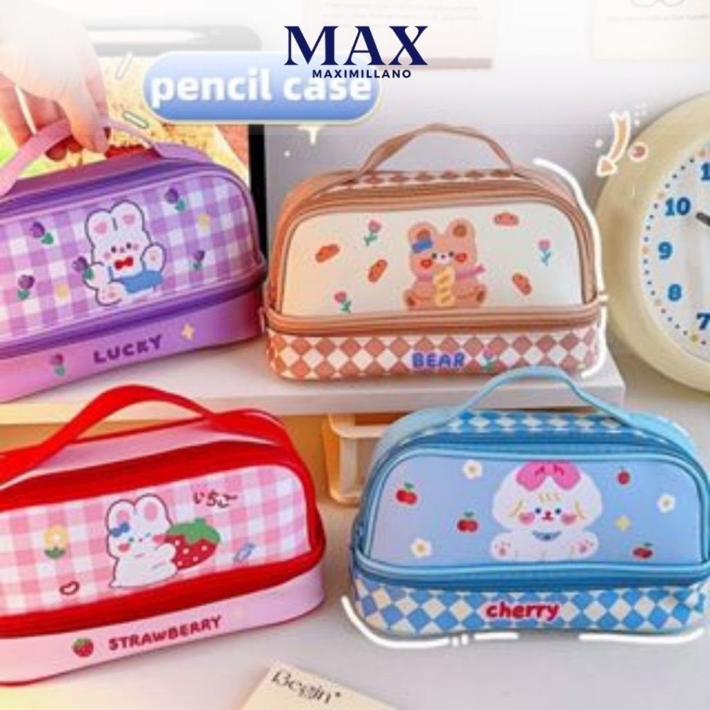 

Tempat Pensil Besar /Pencil Case Dua Tingkat Kapasitas Besar Cute Korean Pencil Bag Motif Bunny Bear