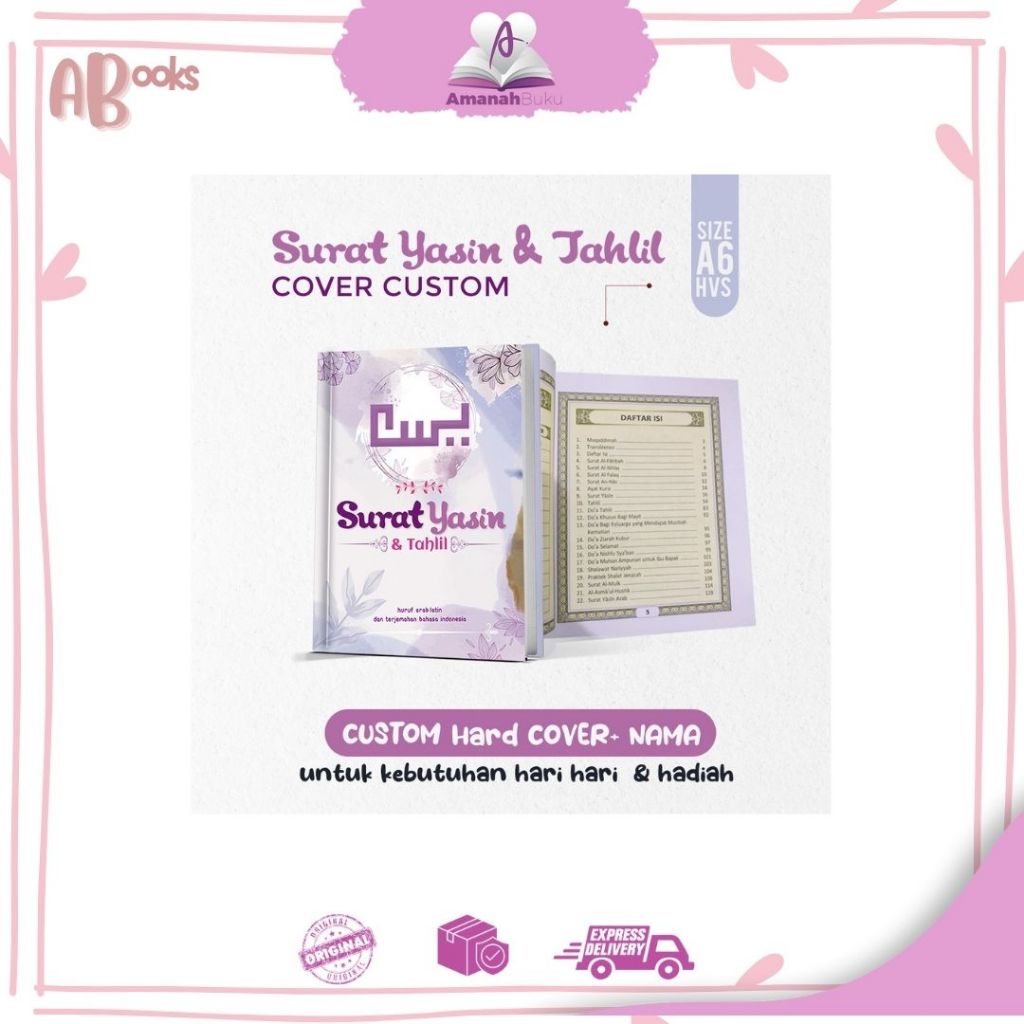 AB/Buku Surat Yasin Tahlil & Doa + Custom Soft Cover Nama, Untuk Kebutuhan sehari-Hari & Ziarah Kubu
