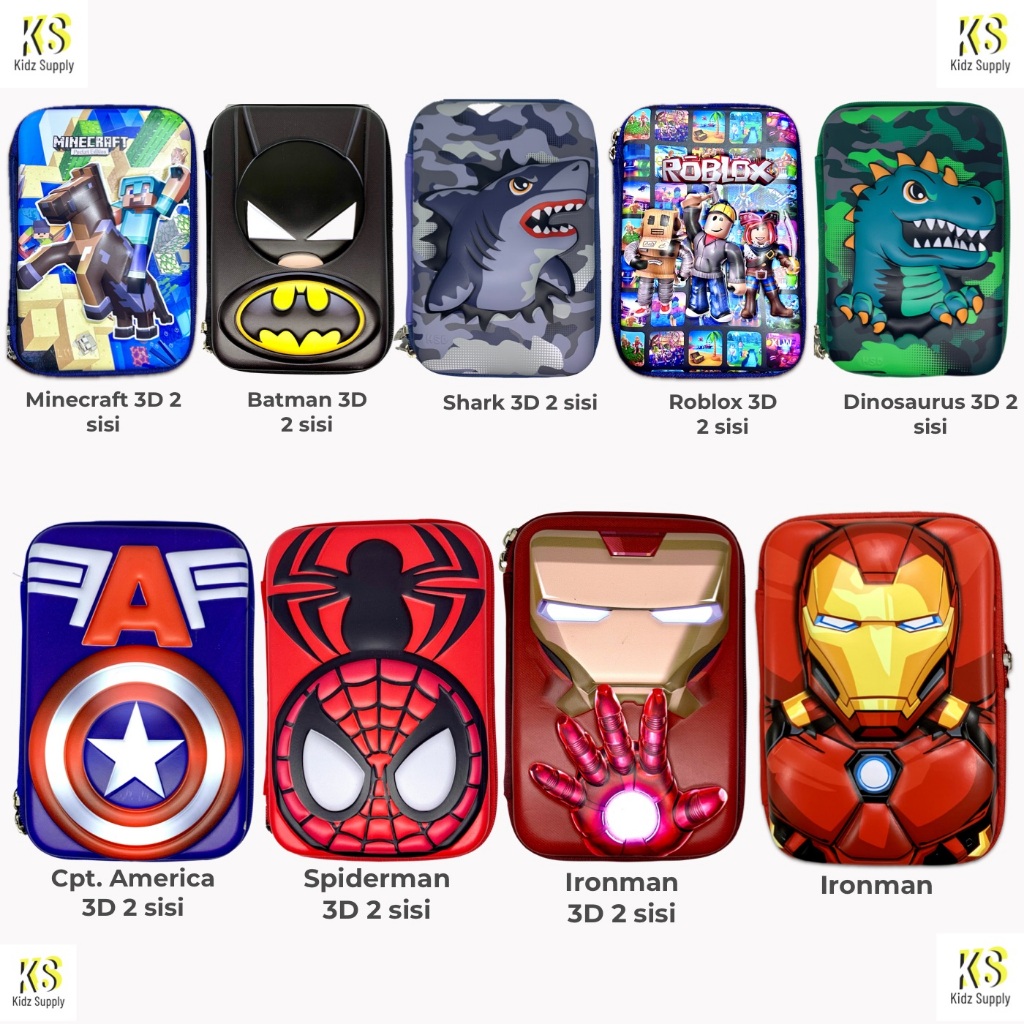 

YEN Tempat Pensil Spiderman Kotak Pensil Dinosaurus Anak Laki Laki Hardcase 3D Marvel Ironman