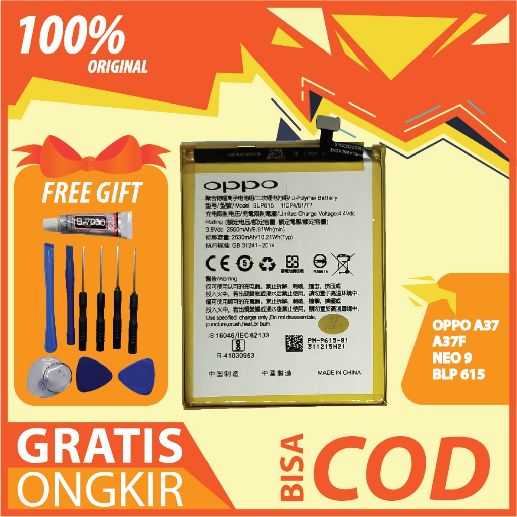 【ORIGINAL 100%】BATERAI OPPO A37, A37F, NEO 9 -  BLP 615 ORIGINAL 100%