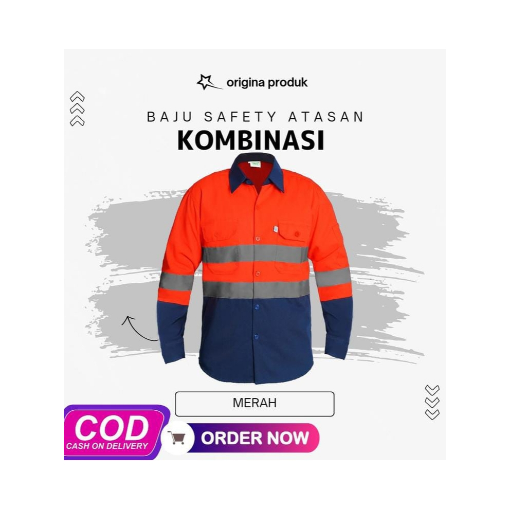 Baju Atasan Safety  Kombinasi Merah Dan Biru Navy /Wearpack Atasan Safety Kombinasi