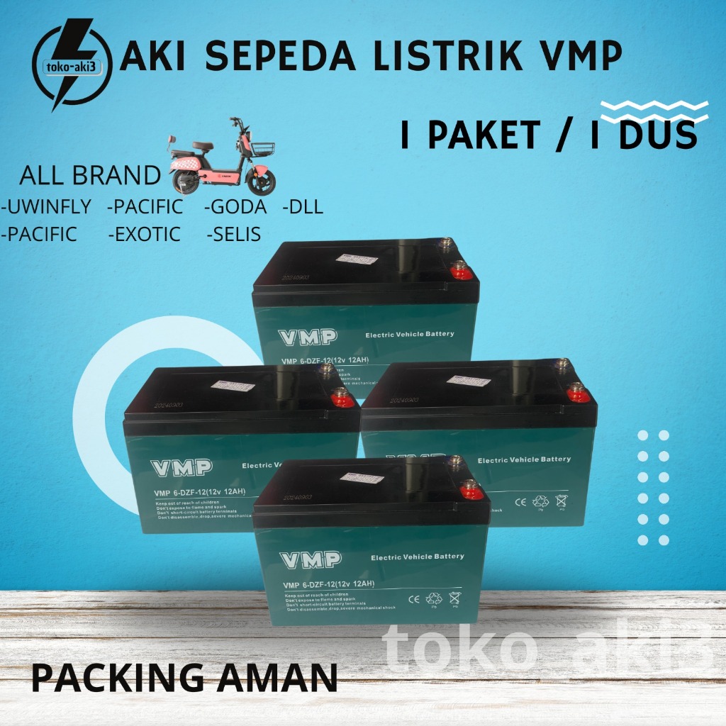 VMP 12V 12AH AKI SEPEDA LISTRIK UNIVERSAL 12AH BATERAI SEPEDA LISTRIK GODA SELIS UWINFLY MURAH VMP 1