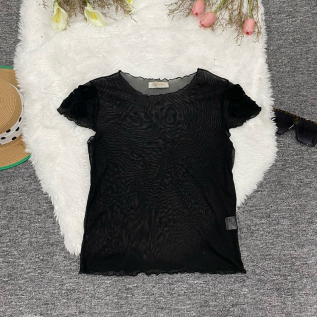 48K SHOP-Atasan wanita /  blouse /  blouse wanita /  blouse hitam bunga transparan / blouse casual /