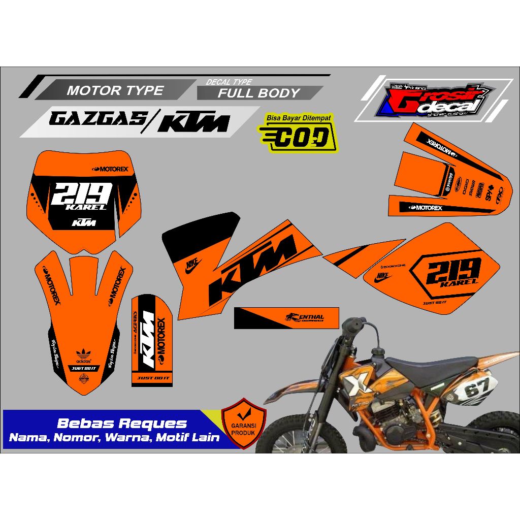 Decal Trail Mini NRG 50cc / KTM 50cc / Gazgas 50cc Full Body Dekal Mini Trail 50cc Full Body