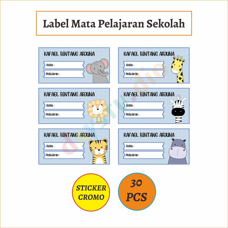 

30 PCS STIKER LABEL MATA PELAJARAN SEKOLAH TEMA HEWAN