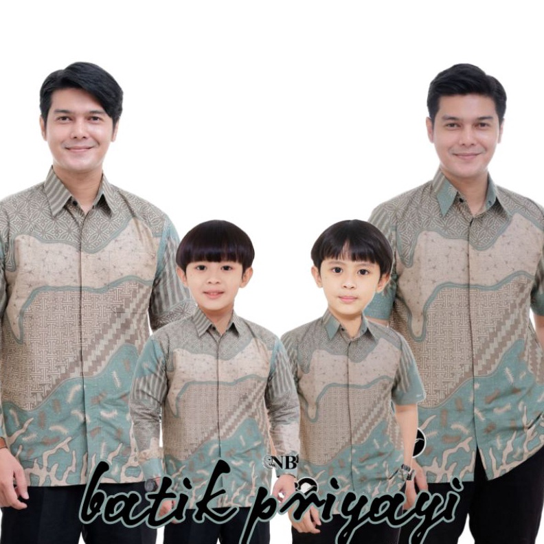 KODE F72Y Kemeja Batik Anak Laki laki Warna Hijau Sage Green Batik Pria Dewasa Couple Batik Ayah dan