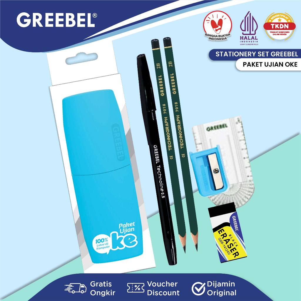 

GREEBEL Paket Alat Tulis Ujian OKE / Stationary / Stationery Set ATK / pensil 2 pcs pen penghapus serutan penggaris