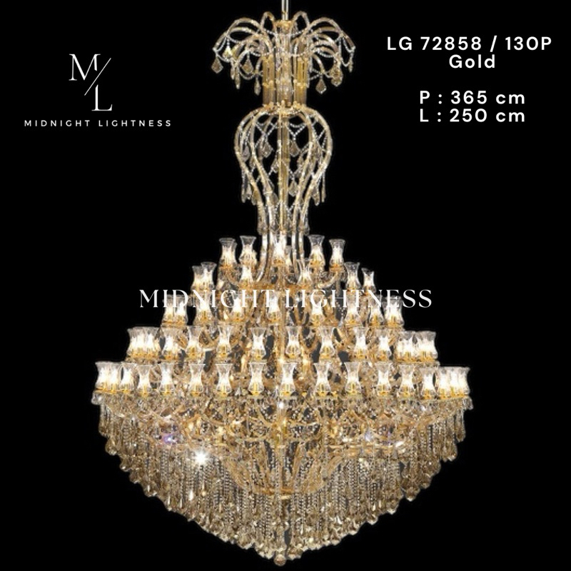 Lampu gantung hias kristal lilin kaca semprong LG 72858 / 130P gold