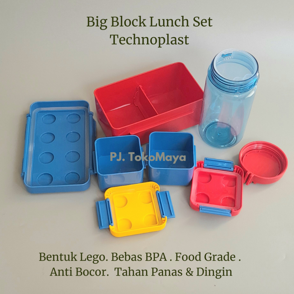 Tempat Makan Anak / Lunch Box Big Block Set Technoplast / Big Block Lego Lunch Box Set + Botol Minum