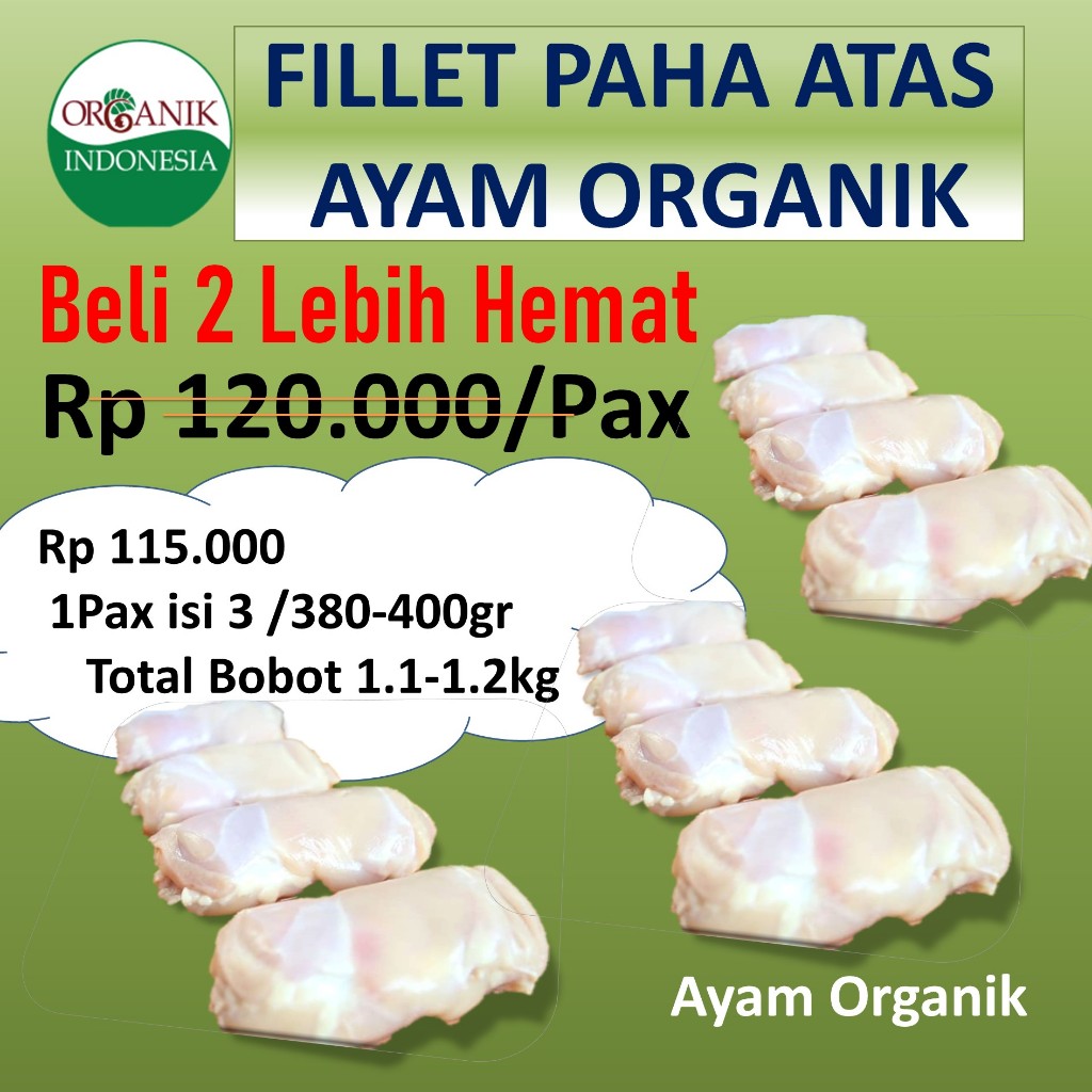 

Fillet Paha Atas Ayam Probiotik Ayam Organik (1.1-1.2kg)