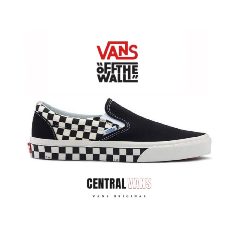 VANS SLIP ON CLASSIC SIDEWALL CHECKERBOARD BLACK WHITE || SEPATU VANS 100% ORIGINAL