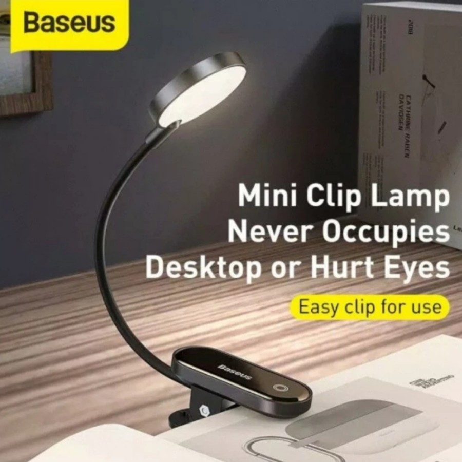 BASEUS Lampu Led Baca Jepit Buku Belajar Laptop Lamp Reading Mini Clip
