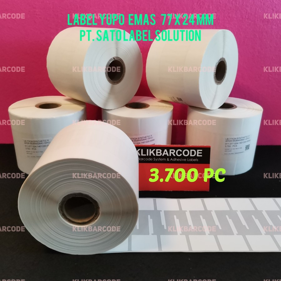 

[ SATO ] 77 X 24 - 2 LINE YUPO SYNTHETIC - FACE IN - ISI 3.700 PCS || CORE 1" || LABEL BARCODE THERMAL TRANSFER - LABEL JEWELRY
