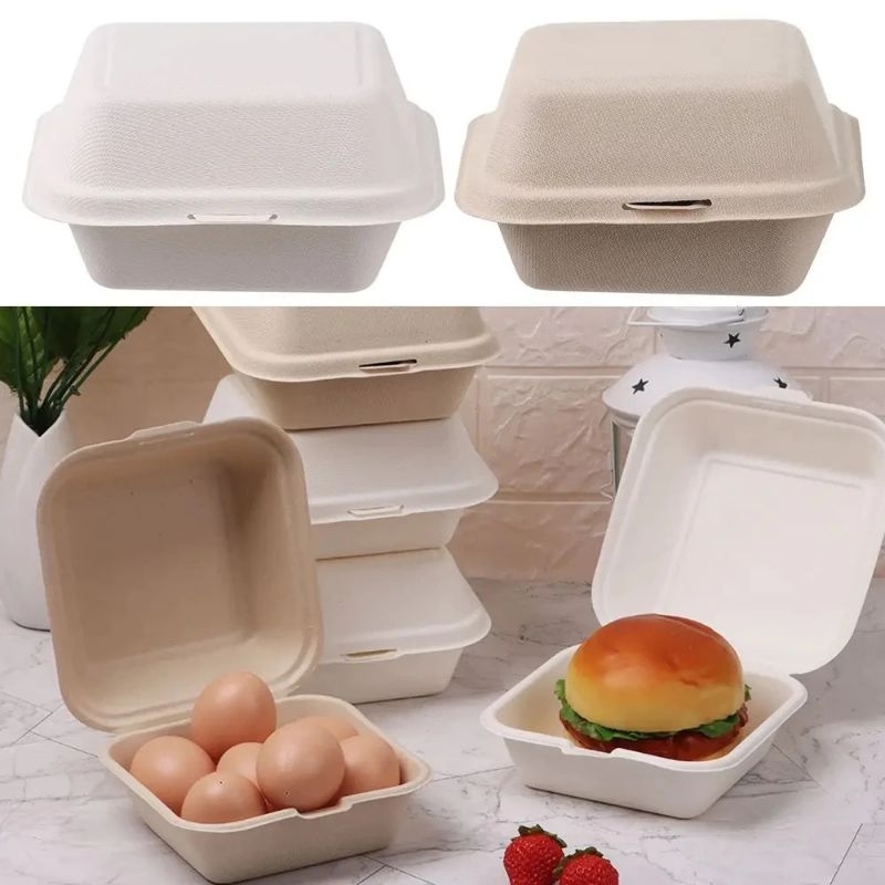 

Bagasse Natural Lunch Box Burger 6in - Kotak Makan Kue, Cake Box