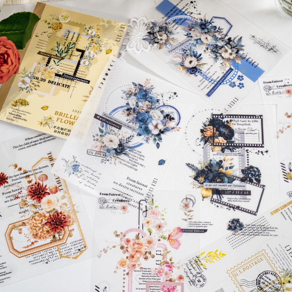 

20 Lembar Stiker Seri Bunga Mekar Dekorasi Buku Pegangan Retro Sederhana Stiker Perekat Diy Journal Scrapbook