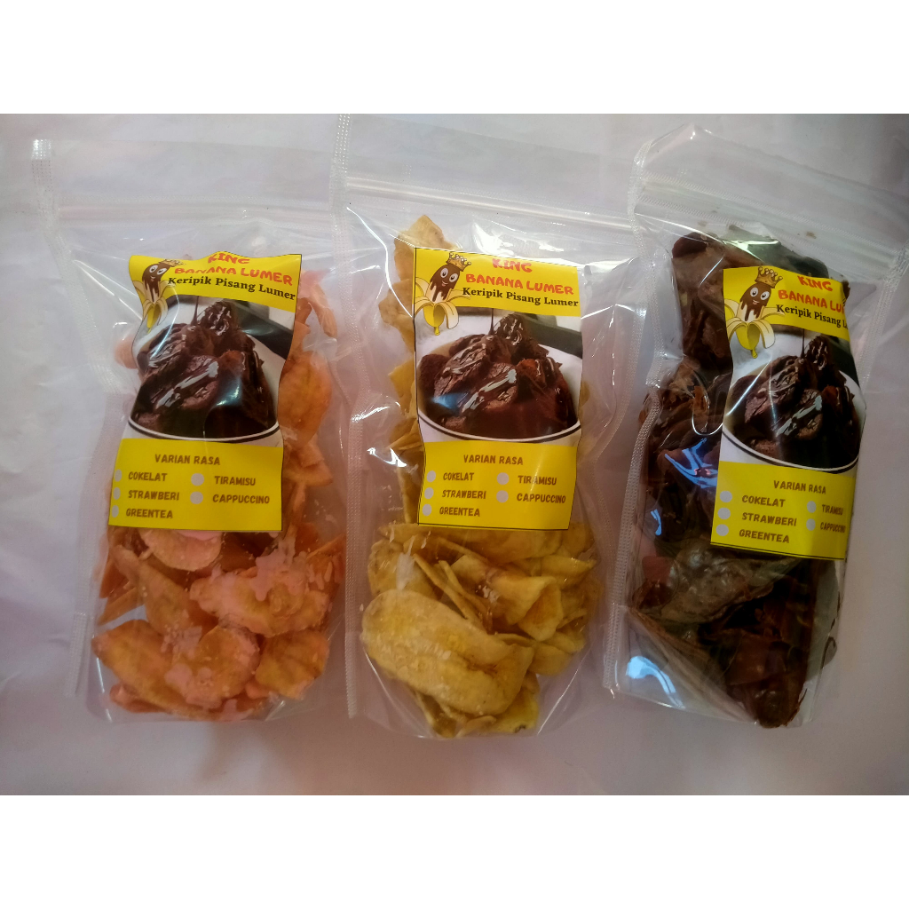 

Keripik Pisang Lumer Rasa Coklat, Strawberi, Tiramisu