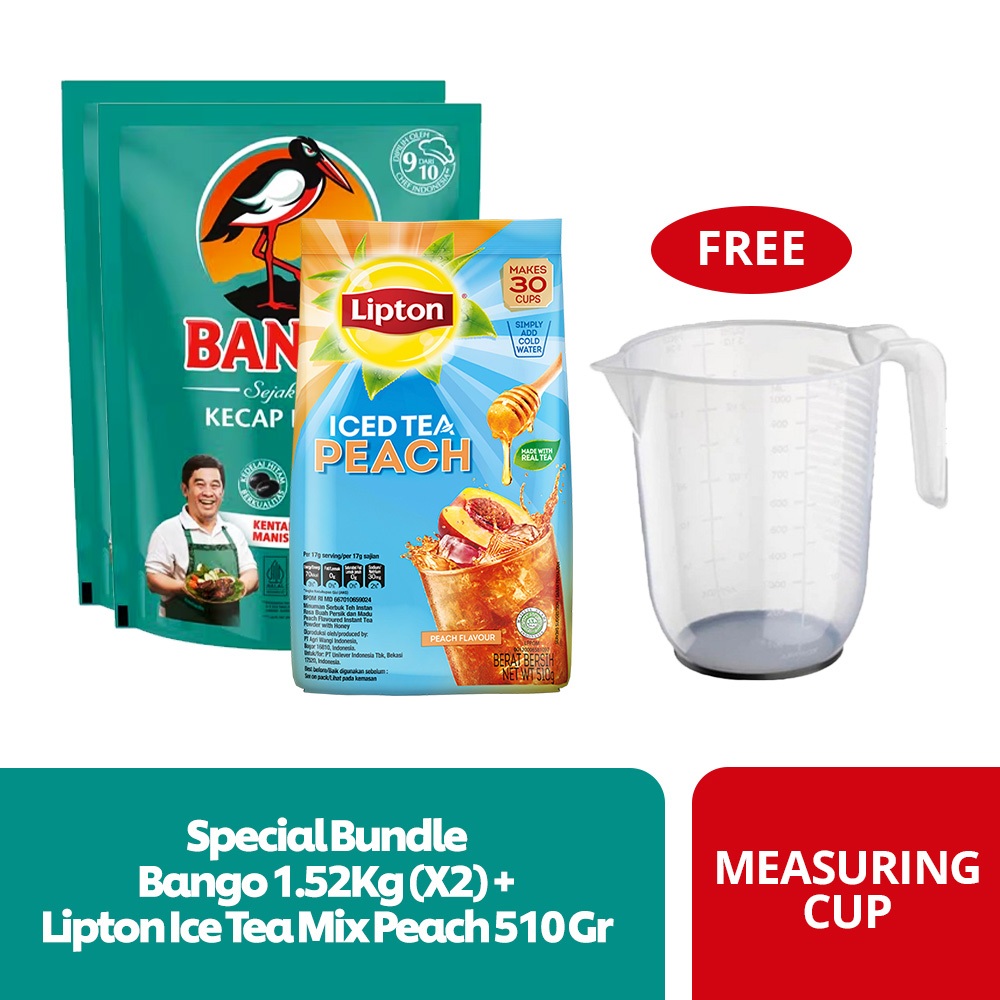 

Bango Kecap Manis Pouch 1.52Kg (X2) + Lipton Ice Tea Mix Peach 510 Gr Free Measuring Cup 1L