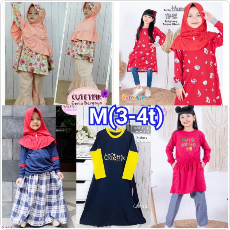 Gamis anak Set celana M(3-4 tahun) setelan rok kulot Tunik Cutetrik