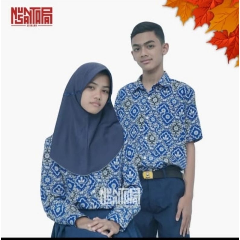 Seragam Batik SMP Nasional Laki-laki / Perempuan seragam Batik Lengan Pendek seragam Batik SMP