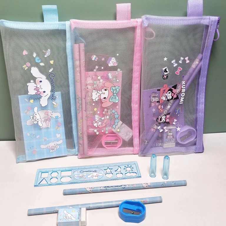 

Kejutan Besar Set Alat Tulis 7 in 1 Pouch Set Alat Tulis Ziplock Paket Alat Tulis Motif Sanrio Karakter Lucu