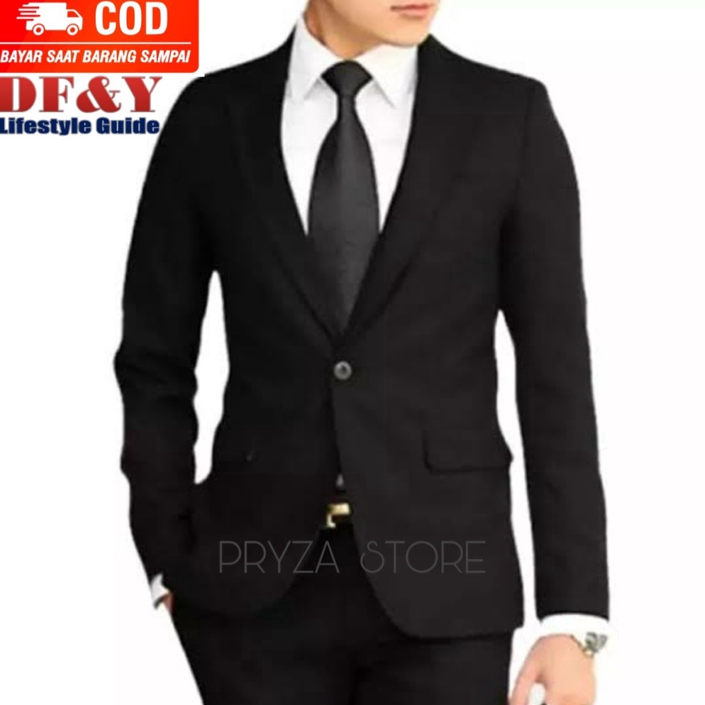 PRYZA Jas Blazer Pria Casual HitamAbuPutih Polos Original DFY  Jas Blazer Kerja Kantor Formal  Jas S