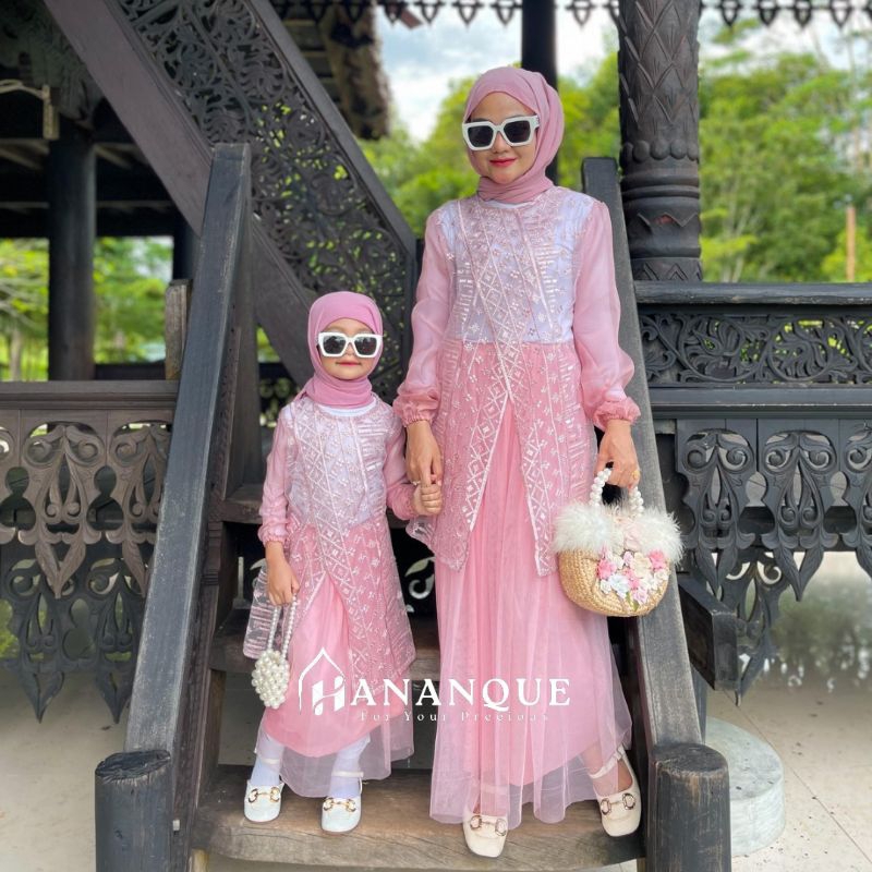 Hananque Keysa Tunik Outer Brukat Kondangan Couple Ibu dan Anak Usia 1-13 Tahun Tunik Brokat Silang