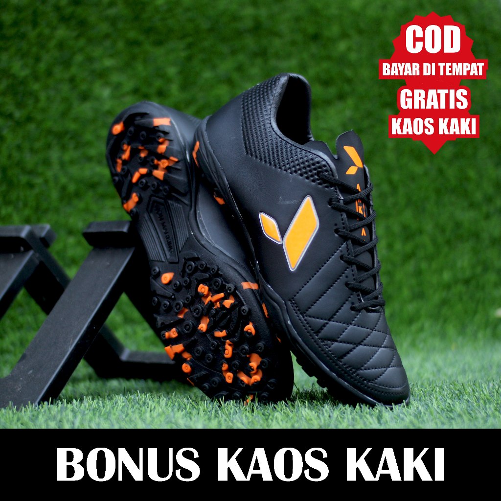 Terbaru 883921 Sepatu Futsal Mini Soccer Pria Tiempo Hitam Orange Sol Karet Mentah Cit Cit Sepatu