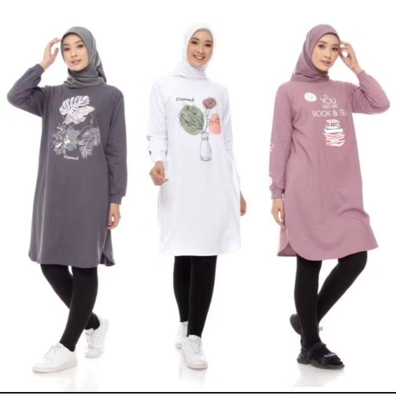 Mareema.id Tunik Wanita Lengan Panjang Cotton Combed 20's || Warna Putih Ukuran XXL