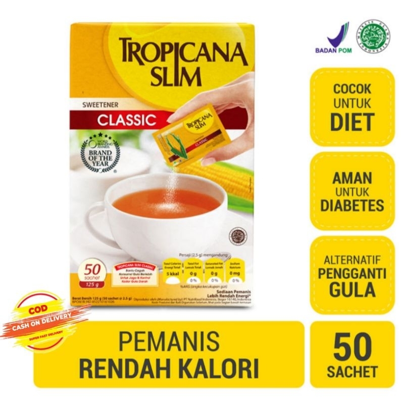 

Tropicana Slim Pemanis Rendah Kalori Classic 50 x 2,5 g
