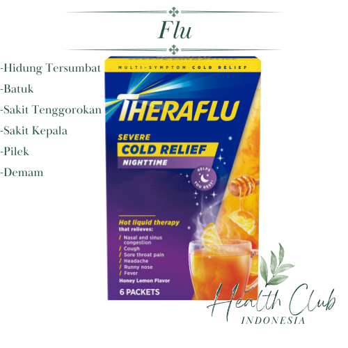 Theraflu Severe Cold Relief Nighttime Rasa Honey Lemon 1 Sachet - Pilek Fever Sakit Kepala Pusing Ba