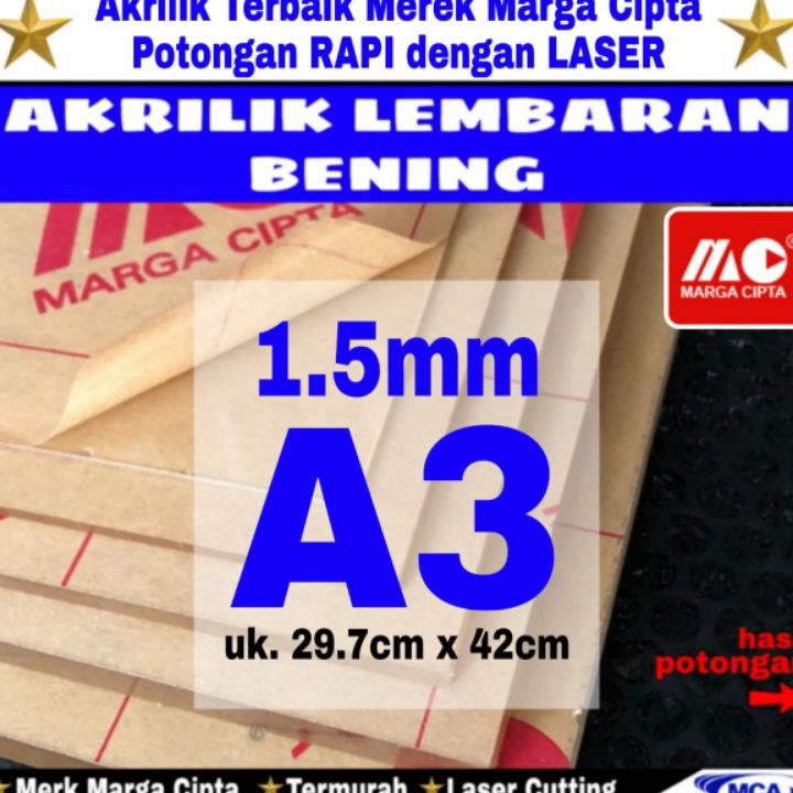 AKRILIK lembaran 15mm A3  Akrilik bening  Marga cipta  Acrylic