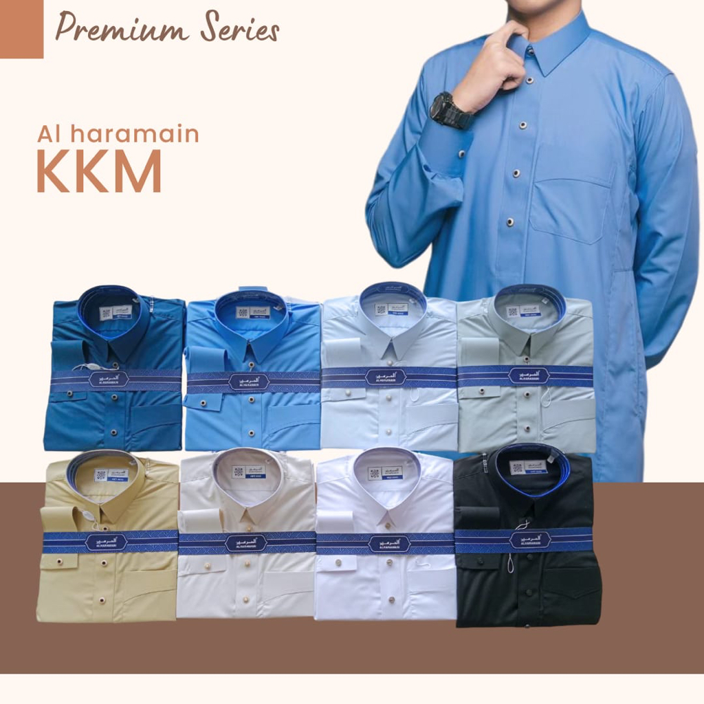 KKM JUBAH PRIA AL HARAMAIN KATUN PREMIUM KERAH KEMEJA LENGAN PANJANG MANSET