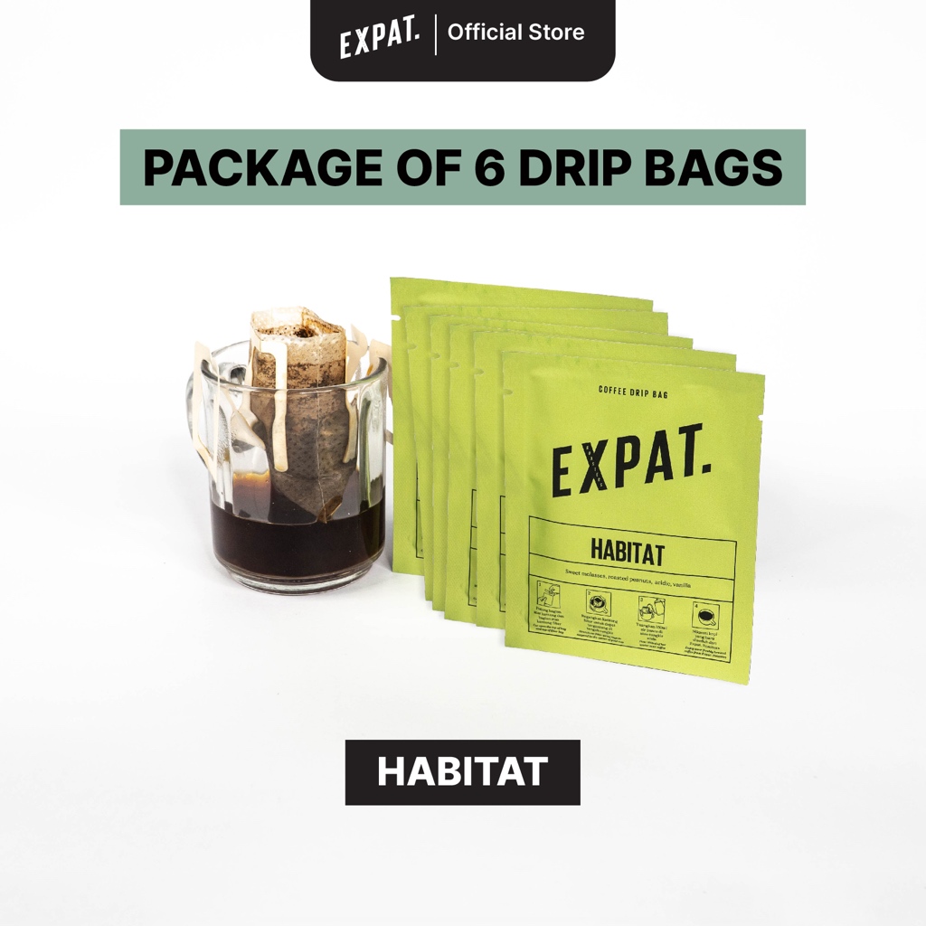 

Expat Roasters Package of 6 Habitat Single Use Filter Coffee 10g Specialty Coffee | Drip Bag Filter Kopi