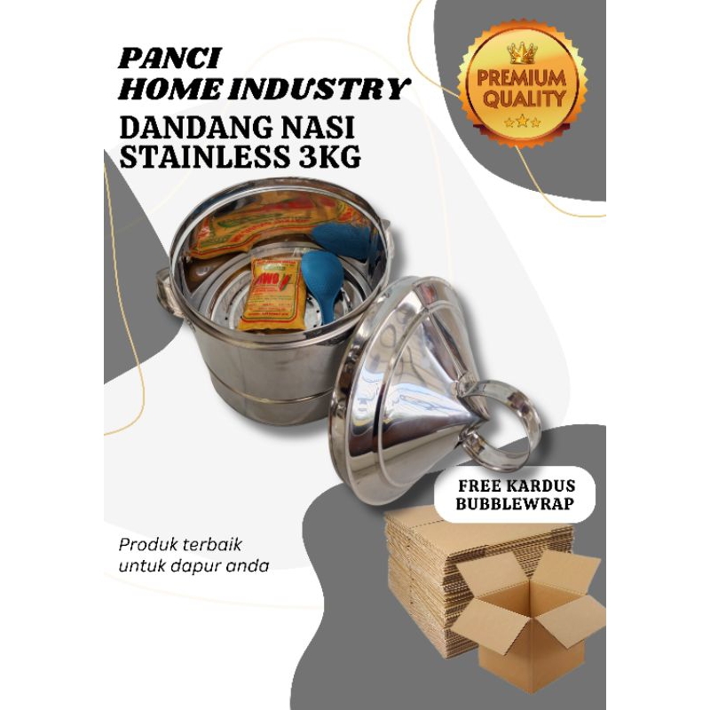 Dandang Nasi Stainless Ukuran 3Kg Tebal Banyak Bonus