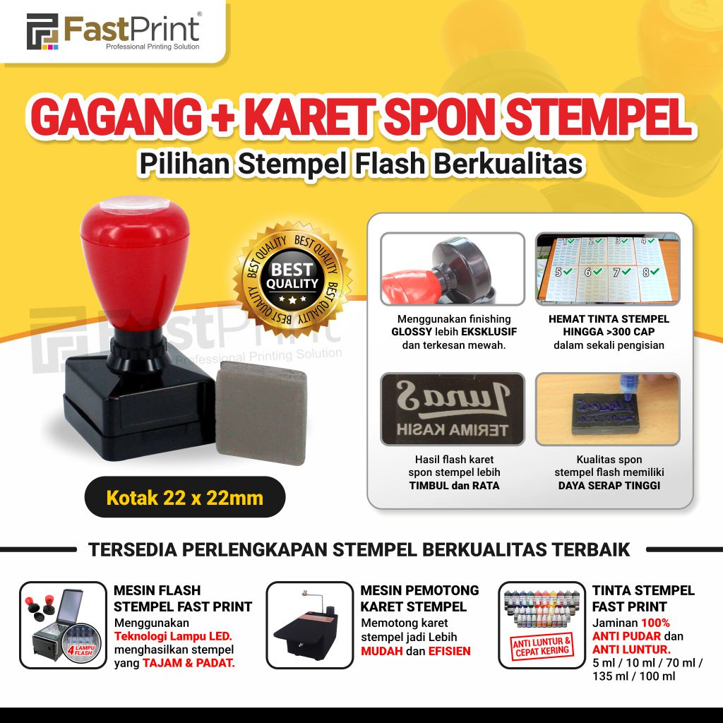 

Gagang Stempel Plus Karet Stempel Flash Potongan Ukuran Kotak 22x22MM