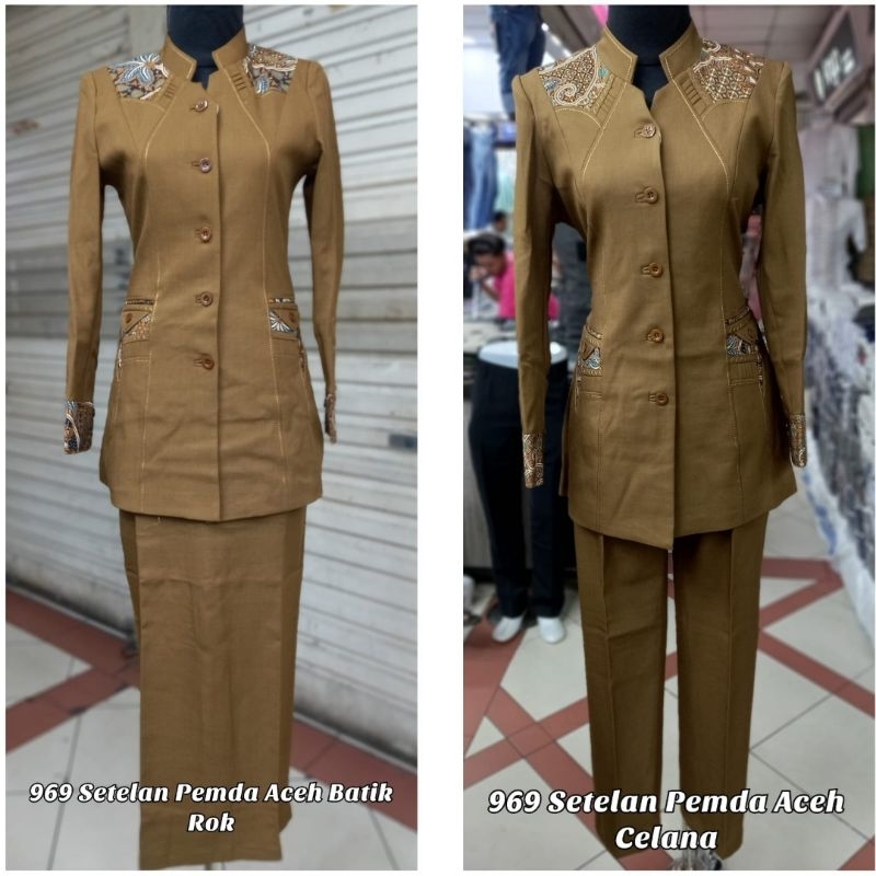 seragam PNS pemda tua aceh wanita kombinasi batik kode 969 baju guru/pns stelan rok span dan celana 