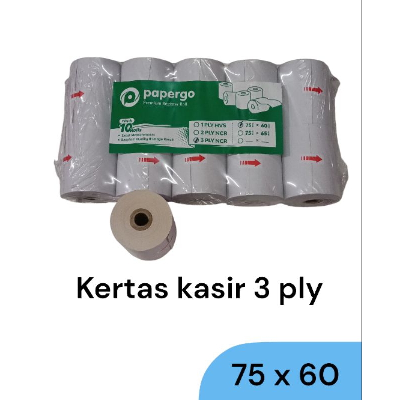 Kertas Kasir roll PAPER GO 2ply 3ply 75 x 60 Tellstruk