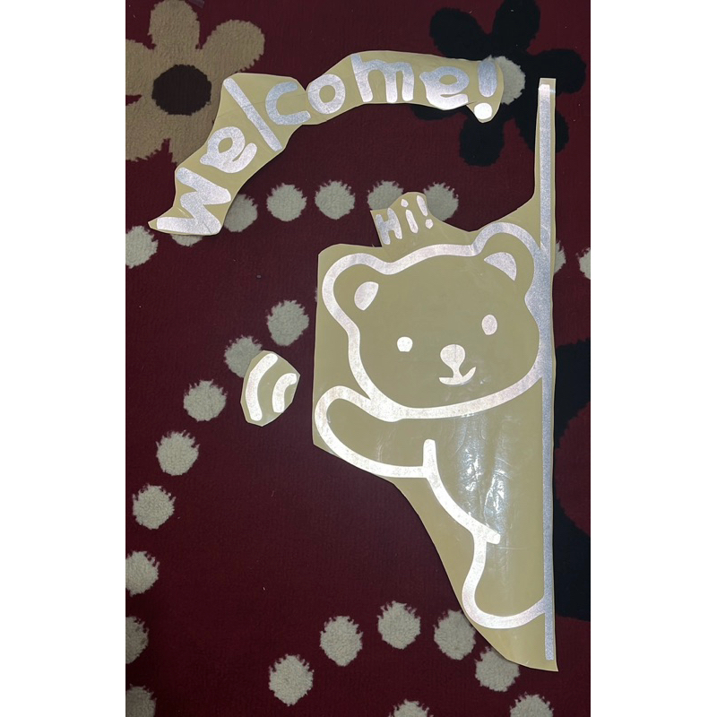 

Sticker Welcome Cute Teddy bear Beruang selamat datang untuk Pintu memantulkan cahaya anti air tahan cuaca panas dan air