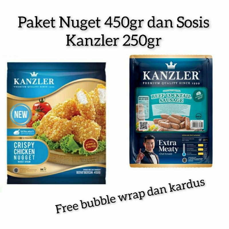 

Paket Kanzler Sosis 250gr dan Nuget Ayam Krispi 450gr