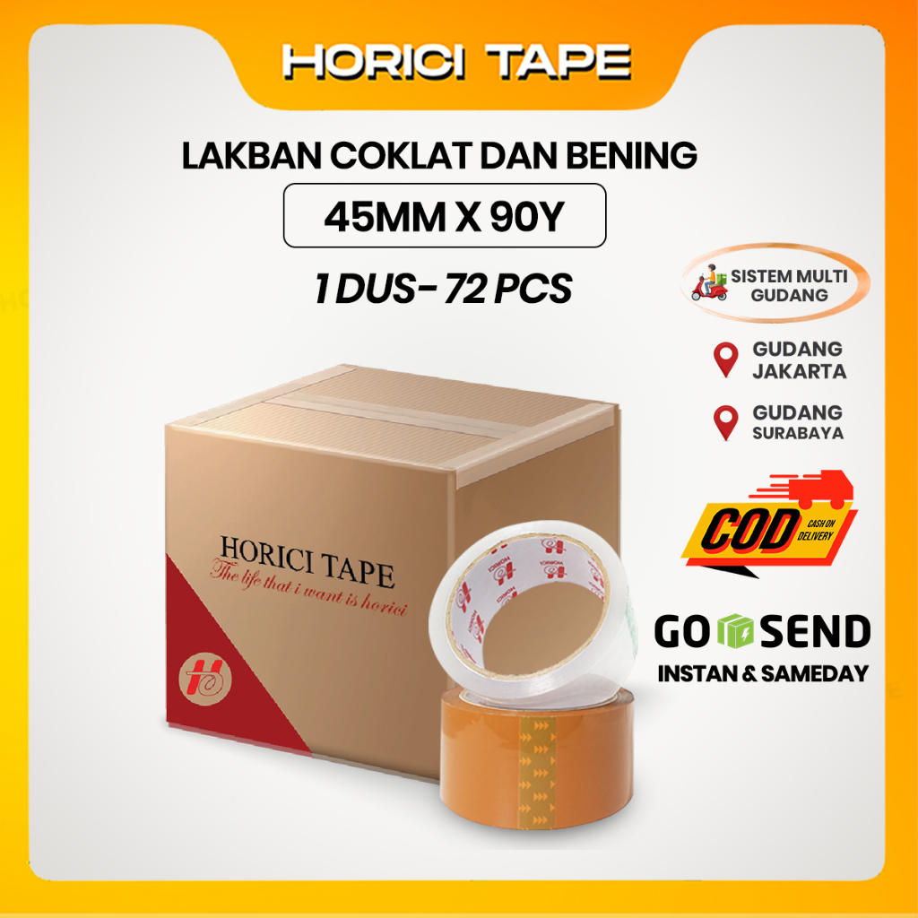 

HORICI 1 Dus Lakban Bening Dan Coklat 45MM x 90Y 45 Micron 72Pcs