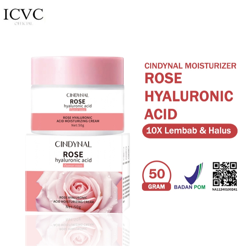 CINDYNAL | Rose Glowing Moisturizer Cream 50g – Hyaluronic Acid Hydrating & Brightening Day & Night 