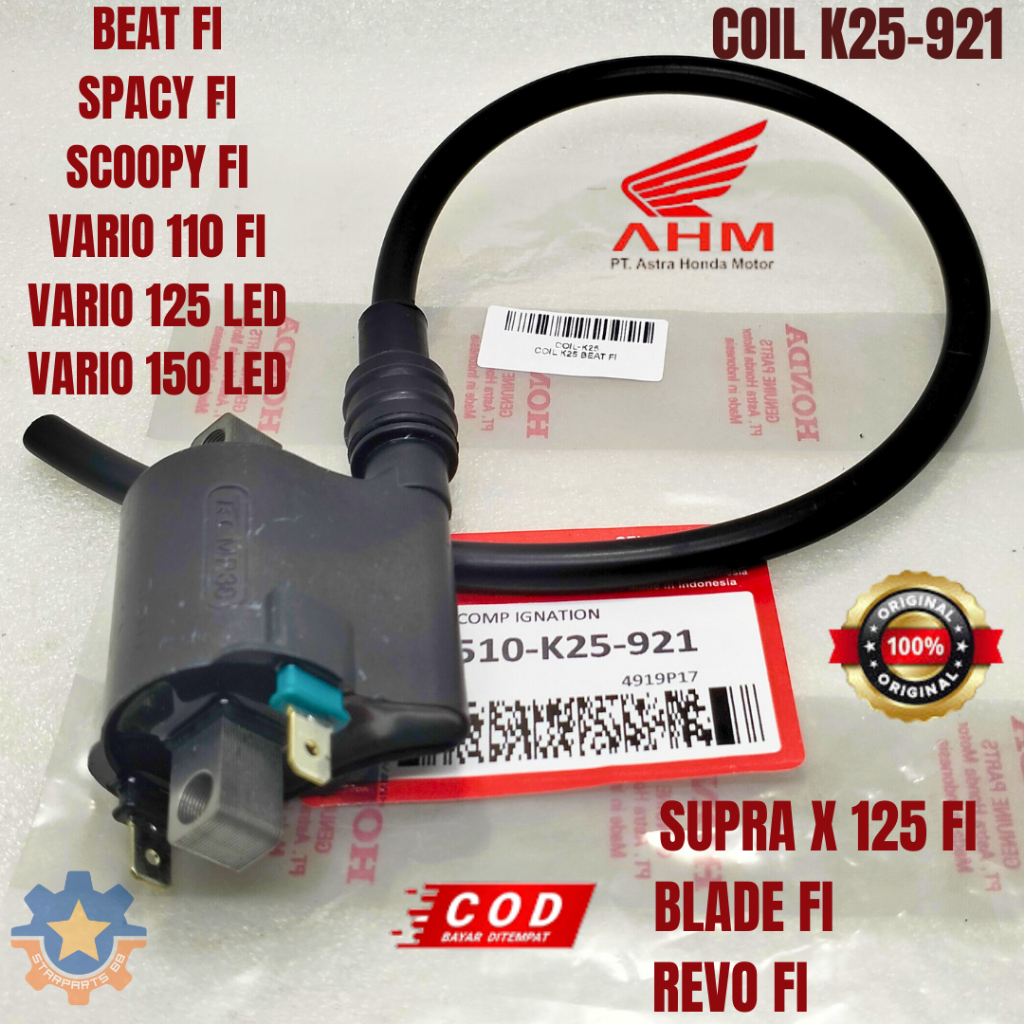 COIL KOIL K25-921 HONDA BEAT SCOOPY VARIO SPACY SUPRA 125 REVO BLADE FI INJEKSI ORISINIL ASLI AHM