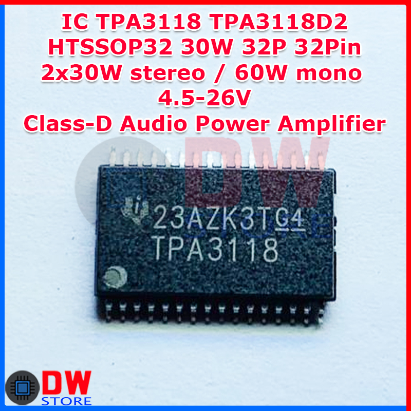 IC TPA3118 TPA3118D2 TPA3118D2DAPR Stereo 2x30W Mono 60W Audio Power Amplifier HTSSOP-32 32 Pin 32P
