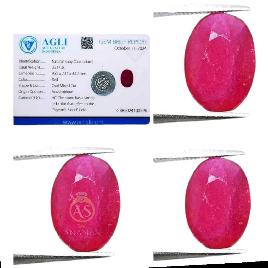 Batu Permata Natural Red Ruby Pigeon's Blood Corundum Mozambique Plus Memo