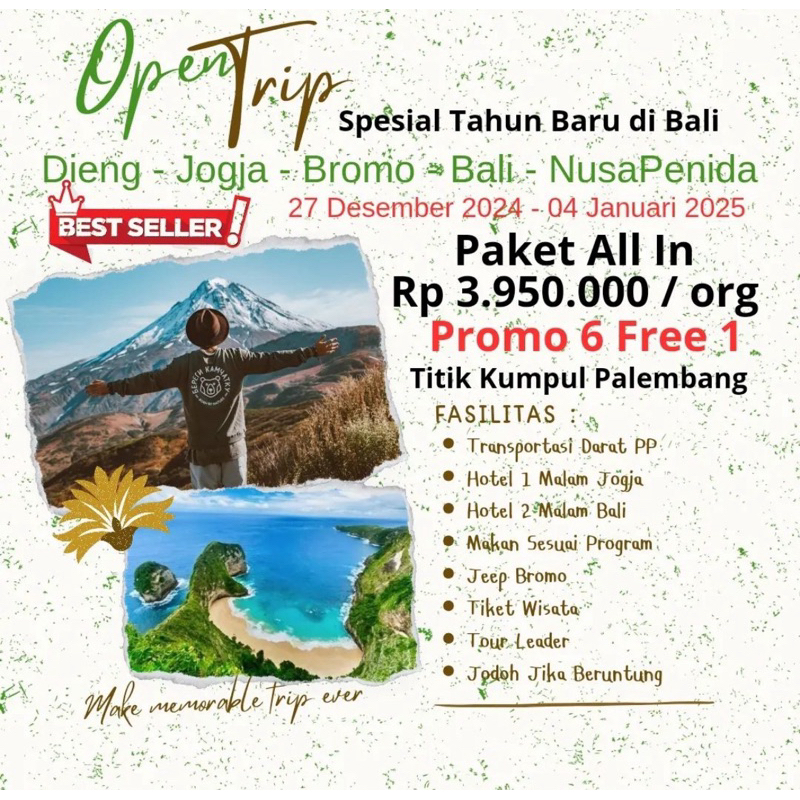 Open trip Dieng Jogja Bromo Bali start palembang